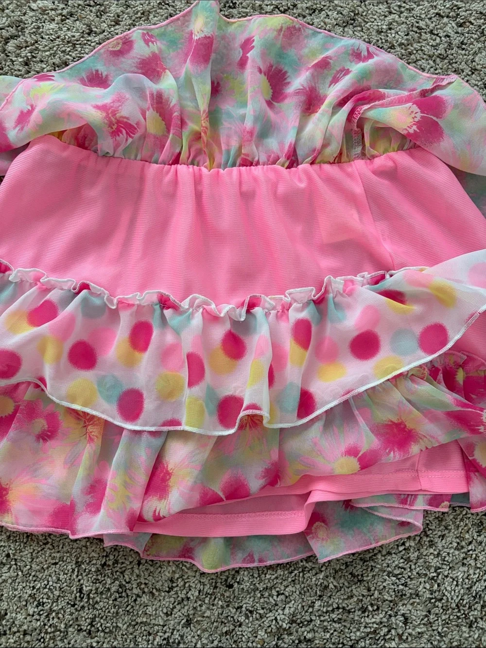 Faded Glory Pink Floral & Polka Dot Tiered Ruffle Skirt
